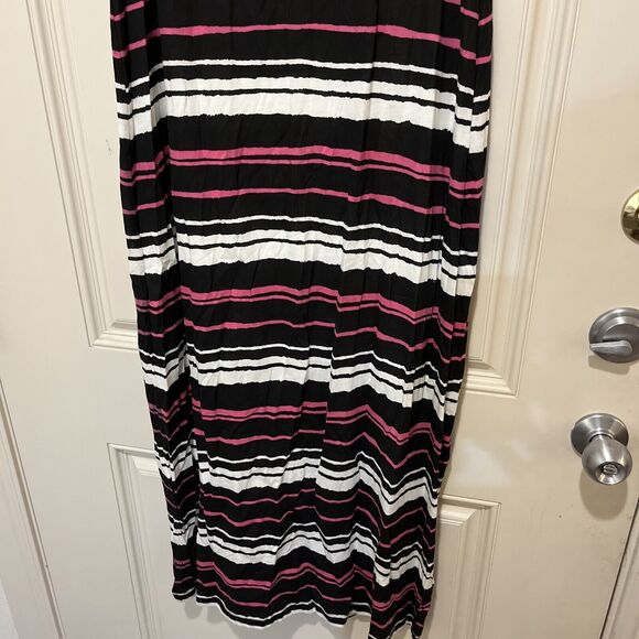 Chelsea & Theodore maxi tank dress Pink Black Stripe Pima Cotton Modal L - Picture 2 of 7